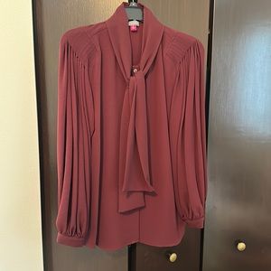 Vince Camuto puff sleeve tie neck blouse. Loose fit